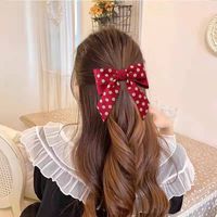 Cute New Hair Accessories Fabric Side Clip Red Bow Hairpin Lattice Wave Dot Hair Clip main image 4
