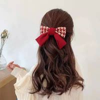 Cute New Hair Accessories Fabric Side Clip Red Bow Hairpin Lattice Wave Dot Hair Clip main image 6
