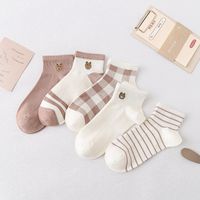 Fashion Thin Socks Bear Embroidery Cute Cartoon Breathable Short Tube Socks main image 2