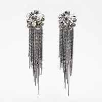 Long Tassel Metal Black Rhinestone Earrings European And American Crystal Earrings sku image 1
