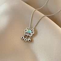Fashion Simple Necklace Micro-inlaid Zircon Moonstone Lock Pendant Clavicle Chain sku image 1
