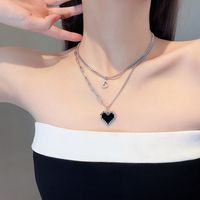 New Black Mosaic Heart Pixel Necklace Heart Pendant Double Layered Necklace sku image 1