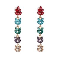 New Alloy Tassel Hollow Inlaid Zirconium Long Leaf Earrings sku image 1