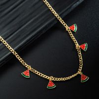 Simple Multicolor Fruit Banana Pineapple Shape Copper Enamel Pendant Necklace sku image 3