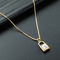 European And American Creative Personality Zircon Lock Pendant Copper Necklace sku image 4