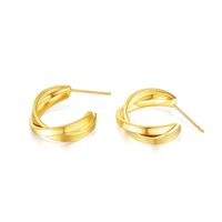 New Semi-circular C-shaped Simple Double-layer Crossed Copper Earrings sku image 1