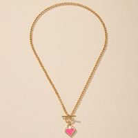 European And American Fashion Ot Buckle Pendant Drip Glaze Heart Necklace sku image 1