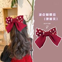 Cute New Hair Accessories Fabric Side Clip Red Bow Hairpin Lattice Wave Dot Hair Clip sku image 1