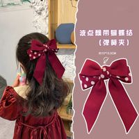 Cute New Hair Accessories Fabric Side Clip Red Bow Hairpin Lattice Wave Dot Hair Clip sku image 2