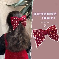 Cute New Hair Accessories Fabric Side Clip Red Bow Hairpin Lattice Wave Dot Hair Clip sku image 3