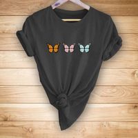 Three Little Butterflies Print Casual Short Sleeve T-shirt sku image 4