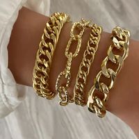 European And American 14k Gold Stainless Steel Compact Cuban Chain Ot Buckle Bracelet main image 2