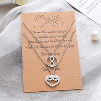 New Eight-character Card Necklace Fashion Stainless Steel Heart Hollowed Necklace 2-piece Set main image 1