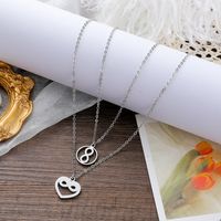 New Eight-character Card Necklace Fashion Stainless Steel Heart Hollowed Necklace 2-piece Set main image 4