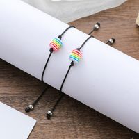 New Colorful Cylindrical Bead Card Bracelet Rainbow Stripe Resin Woven Bracelet Women main image 4