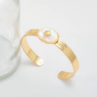 Creative Fashion Jewelry Shell Inlaid Open Bracelet Leaf Texture C-shaped Alloy Bracelet main image 1
