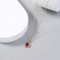 Simple Ruby Red Red Oval Sunflower Gemstone Zircon Necklace main image 4