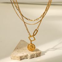 Collier Pendentif En Forme De Pièce De Monnaie Ovale Carré Creux En Acier Inoxydable main image 1