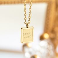 Good Luck Square Retro French Gold Titanium Steel Clavicle Chain Necklace main image 3