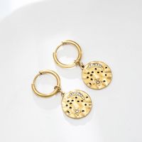 Stars And Moon Round Simple Hollow Pendant Inlaid Zirconium Titanium Steel Ear Buckle main image 5