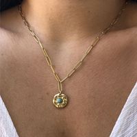 Pendant Female Exquisite Fashion Natural Turquoise Inlaid Golden Stainless Steel Necklace main image 1
