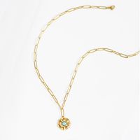 Pendant Female Exquisite Fashion Natural Turquoise Inlaid Golden Stainless Steel Necklace main image 3