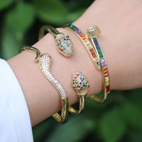 Copper 18k Gold Micro-inlaid Color Zircon Exaggerated Fashion Animal Head Open Bracelet main image 1