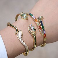 Copper 18k Gold Micro-inlaid Color Zircon Exaggerated Fashion Animal Head Open Bracelet main image 3