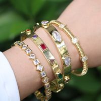 New Creative Open Bracelet Copper-plated Real Gold Micro-inlaid Color White Zircon Bracelet main image 1