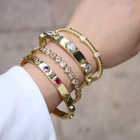New Creative Open Bracelet Copper-plated Real Gold Micro-inlaid Color White Zircon Bracelet main image 6