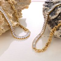 Light Luxury Zircon Splicing Necklace Bracelet Set Titanium Steel 18k Real Gold Plated Jewelry main image 1
