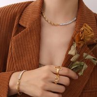 Light Luxury Zircon Splicing Necklace Bracelet Set Titanium Steel 18k Real Gold Plated Jewelry main image 4