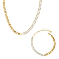 Light Luxury Zircon Splicing Necklace Bracelet Set Titanium Steel 18k Real Gold Plated Jewelry main image 6