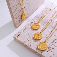 European And American Simple Round Brand Necklace Titanium Steel Plated 18k Real Gold Jewelry main image 2