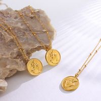 European And American Simple Round Brand Necklace Titanium Steel Plated 18k Real Gold Jewelry main image 3