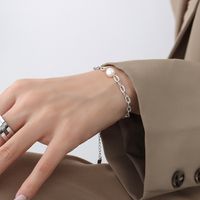 Nouvelle Chaîne Épaisse Couture Perle D&#39;eau Douce Bracelet Collier En Acier Titane Plaqué Or Véritable 18 Carats main image 4