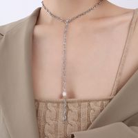 Nouvelle Chaîne Épaisse Couture Perle D&#39;eau Douce Bracelet Collier En Acier Titane Plaqué Or Véritable 18 Carats main image 5