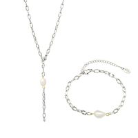 New Thick Chain Stitching Freshwater Pearl 18k Real Gold Plated Titanium Steel Necklace Bracelet main image 6