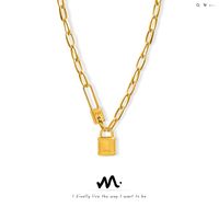 European And American Hip-hop Niche Titanium Steel Plated 18k Gold Pin Lock Pendant Necklace main image 3