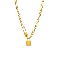 European And American Hip-hop Niche Titanium Steel Plated 18k Gold Pin Lock Pendant Necklace main image 1