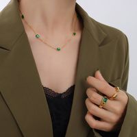 Retro Style Light Luxury Emerald Zircon Necklace Titanium Steel Plated 18k Real Gold Necklace main image 3