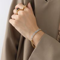 Niche Fashion Style Stitching Cubic Zircon Titanium Steel Plated 18k Real Gold Bracelet main image 5