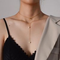 Niche Design Trendy Pearl Necklace Bracelet Vertical Square Chain Pull Titanium Steel Jewelry main image 1