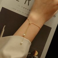 Niche Design Trendy Pearl Necklace Bracelet Vertical Square Chain Pull Titanium Steel Jewelry main image 4