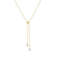 Niche Design Trendy Pearl Necklace Bracelet Vertical Square Chain Pull Titanium Steel Jewelry main image 6