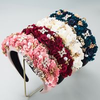 Fashion Flower Headband Rhinestones Sponge Wide Edge Hair Accessories main image 1