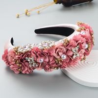 Fashion Flower Headband Rhinestones Sponge Wide Edge Hair Accessories main image 5