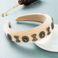 Baroque Retro Rhinestone Headband Female Flannel Thickened Thin Sponge Wide Brim Headband main image 4