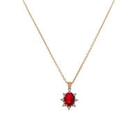 Simple Ruby Red Red Oval Sunflower Gemstone Zircon Necklace sku image 1