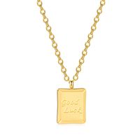 Good Luck Square Retro French Gold Titanium Steel Clavicle Chain Necklace sku image 1